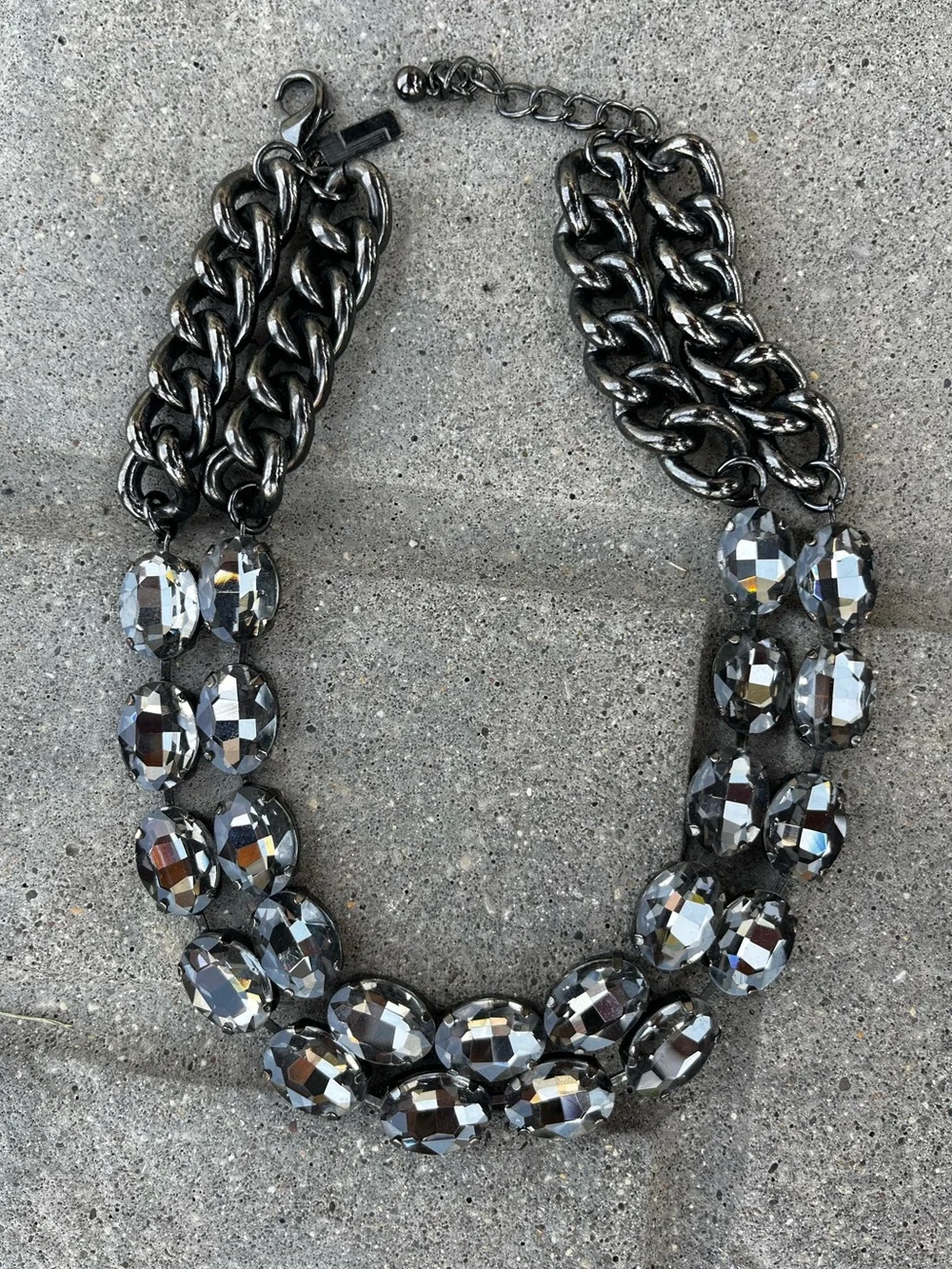 Statement Gunmetal Crystal Chain Necklace - Women Jewelry